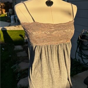 Lace Trim Gray Women's Top